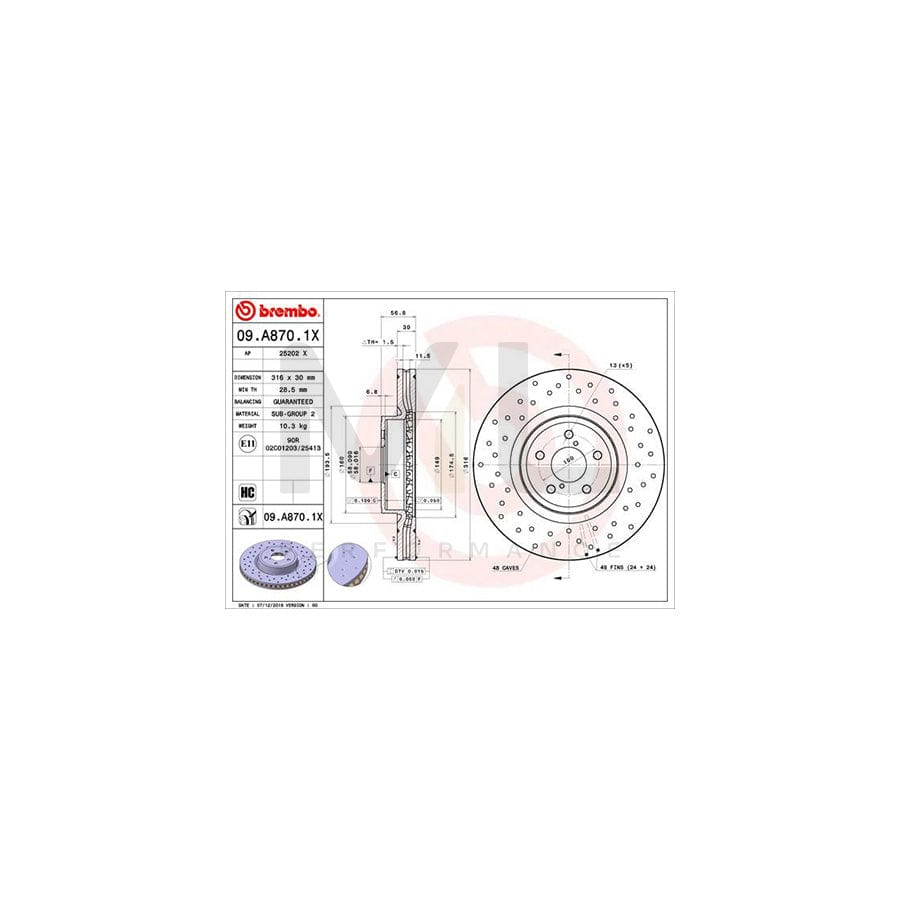 BREMBO XTRA LINE 09.A870.1X Brake Disc Perforated / Vented, Coated, High-carbon | ML Performance Car Parts