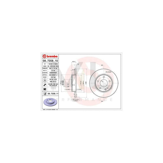 BREMBO 08.7358.10 Brake Disc suitable for MERCEDES-BENZ A-Class (W168) Solid, High-carbon, with bolts/screws | ML Performance Car Parts