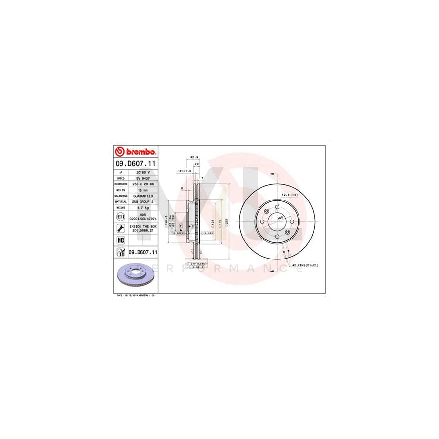BREMBO 09.D607.11 Brake Disc for KIA Picanto III (JA) Internally Vented, Coated, High-carbon, with bolts/screws | ML Performance Car Parts