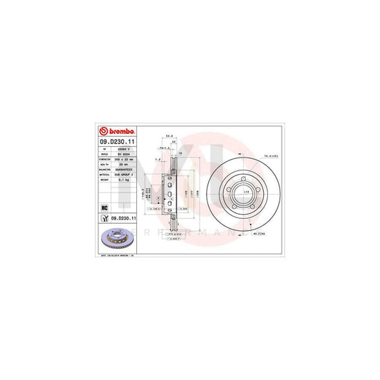 BREMBO 09.D230.11 Brake Disc Internally Vented, Coated, High-carbon | ML Performance Car Parts
