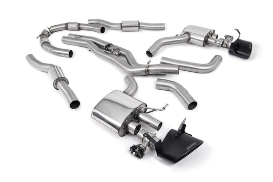 MillTek SSXAU941 Audi Resonated (Twin 80mm) Cat-Back Exhaust with Cerakote Black Oval Trims (Inc. RS6 & RS7)