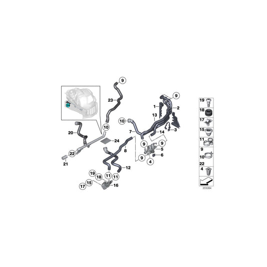 Genuine BMW 64539119174 F12 F04 F13 Water Hose Inlet 1 (Inc. 520d ed, 750LiX 4.4 & Alpina B7LX) | ML Performance UK