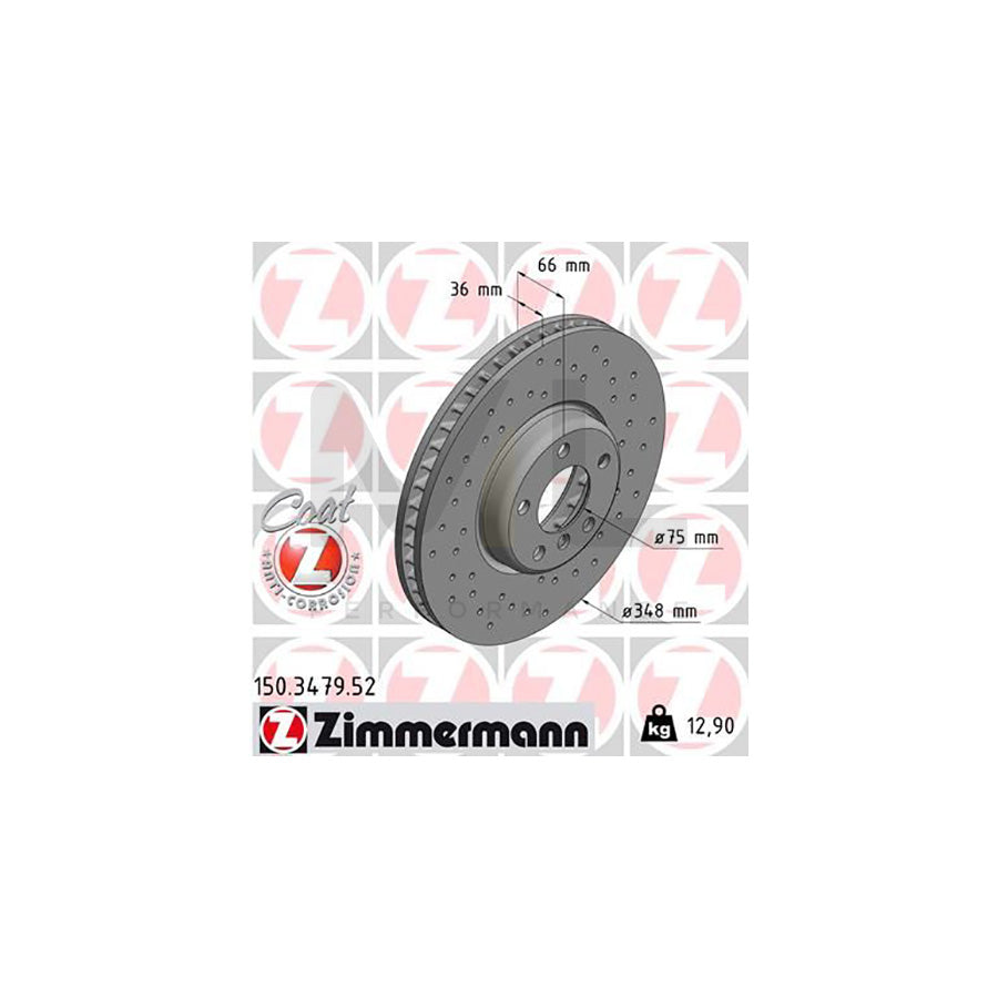 ZIMMERMANN SPORT COAT Z 150.3479.52 Brake Disc Internally Vented, Perforated, Coated, High-carbon | ML Performance Car Parts