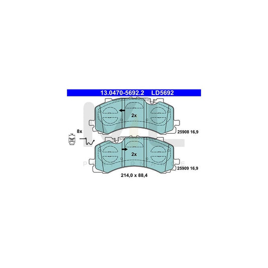ATE 13.0470-5692.2 Brake pad set excl. wear warning contact, prepared for wear indicator, with accessories | ML Performance Car Parts