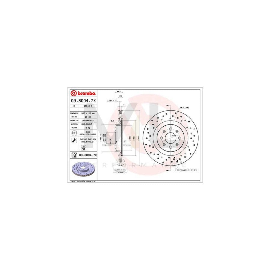 BREMBO 09.8004.7X Brake Disc Perforated / Vented, Coated, with bolts/screws | ML Performance Car Parts