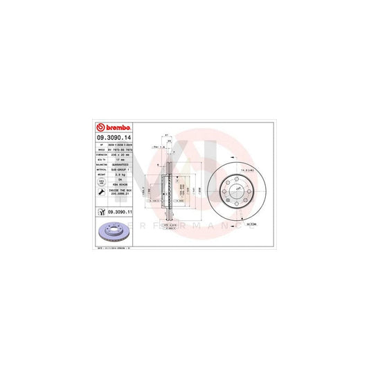 BREMBO 09.3090.14 Brake Disc Internally Vented, with bolts/screws | ML Performance Car Parts