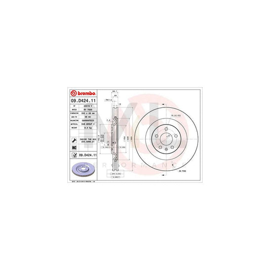 BREMBO 09.D424.11 Brake Disc Internally Vented, Coated, High-carbon, with bolts/screws | ML Performance Car Parts