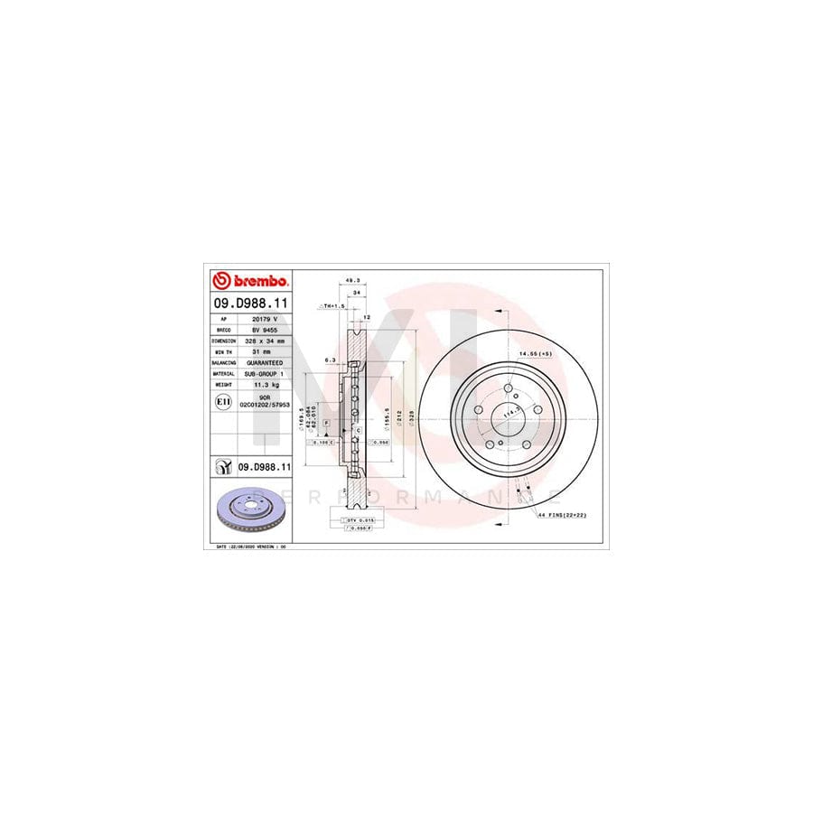 BREMBO 09.D988.11 Brake Disc Internally Vented, Coated | ML Performance Car Parts