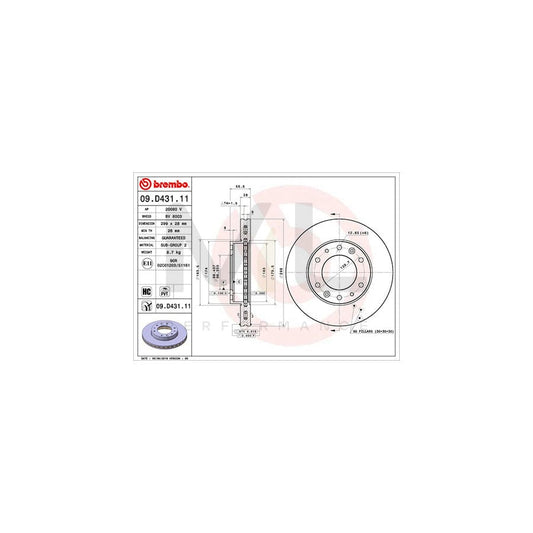 BREMBO 09.D431.11 Brake Disc for HYUNDAI H350 Internally Vented, Coated, High-carbon | ML Performance Car Parts