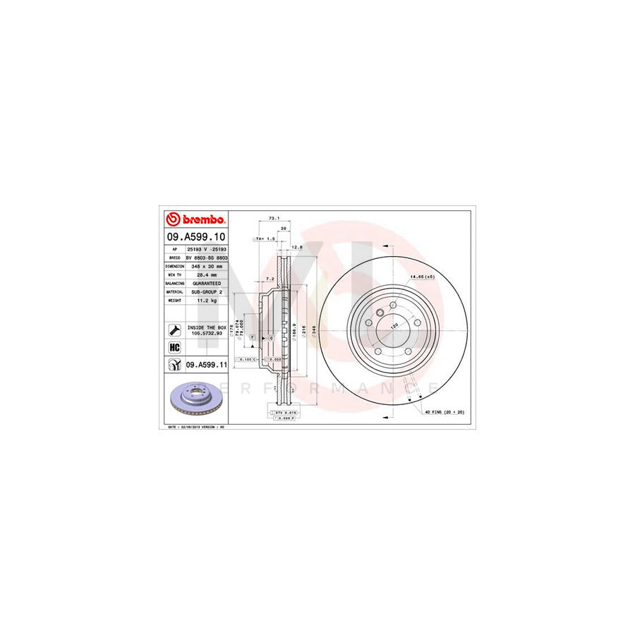 BREMBO 09.A599.10 Brake Disc Internally Vented, High-carbon, with bolts/screws | ML Performance Car Parts