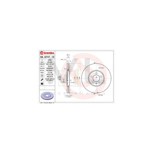 BREMBO 09.6747.10 Brake Disc Internally Vented, with bolts/screws | ML Performance Car Parts