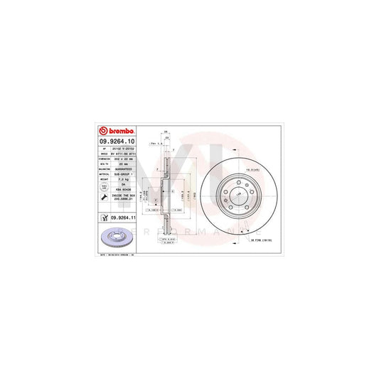 BREMBO 09.9264.10 Brake Disc for CITROEN C6 Saloon Internally Vented, with bolts/screws | ML Performance Car Parts