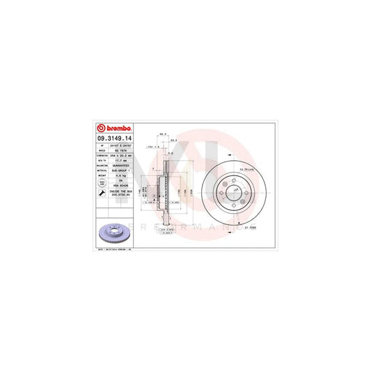 BREMBO 09.3149.14 Brake Disc Internally Vented, with bolts/screws | ML Performance Car Parts