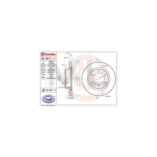 BREMBO 09.D617.11 Brake Disc Internally Vented, Coated | ML Performance Car Parts