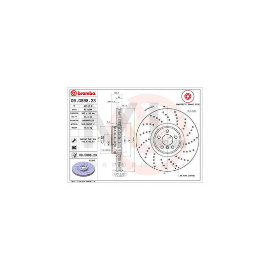 BREMBO 09.D898.23 Brake Disc Perforated / Vented, Coated, High-carbon, with bolts/screws | ML Performance Car Parts