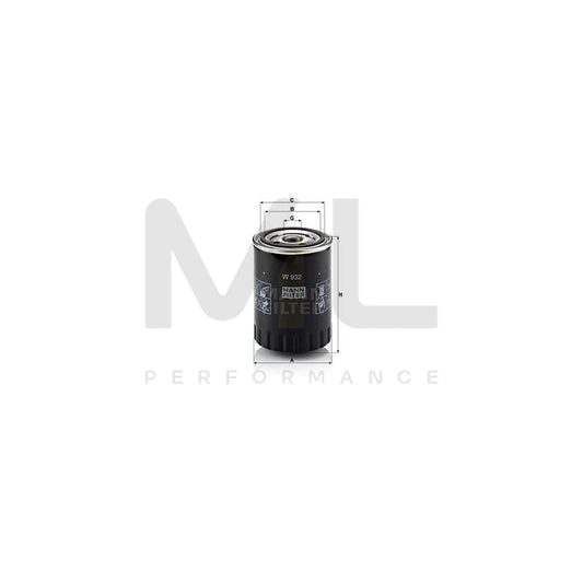 MANN-FILTER W 932 Oil Filter Spin-on Filter, with two anti-return valves | ML Performance Car Parts