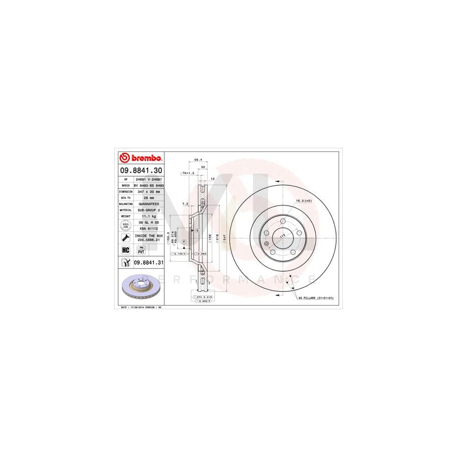 BREMBO 09.8841.30 Brake Disc for AUDI A6 Internally Vented, High-carbon, with bolts/screws | ML Performance Car Parts