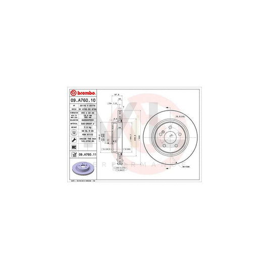 BREMBO 09.A760.10 Brake Disc Internally Vented, High-carbon, with bolts/screws | ML Performance Car Parts