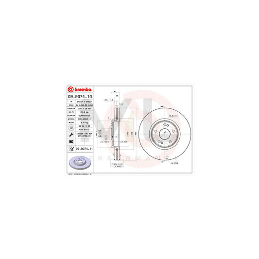 BREMBO 09.9074.10 Brake Disc for RENAULT LAGUNA Internally Vented, with bolts/screws | ML Performance Car Parts