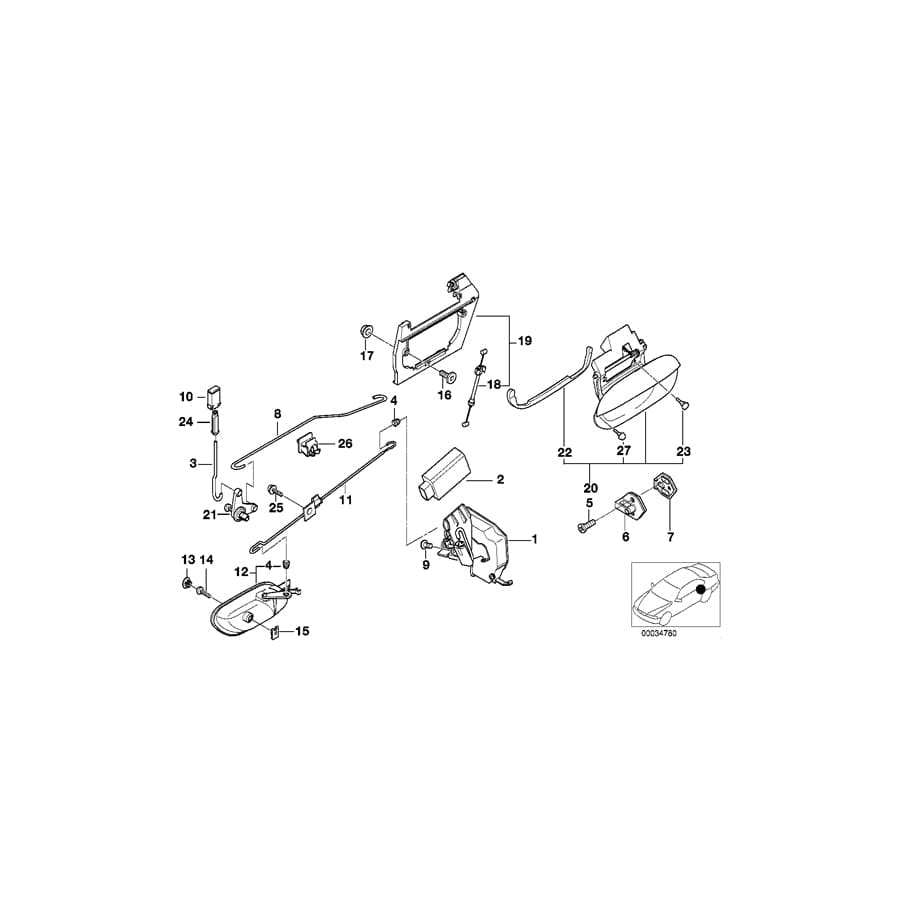 Genuine BMW 51228150623 E38 Rear Door Handle Bowden Cable (Inc. 750iLP, 750iL & 730i) | ML Performance UK Car Parts