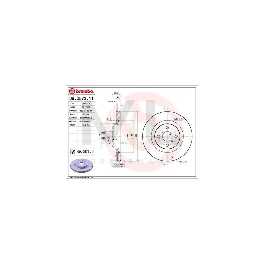 BREMBO 09.D573.11 Brake Disc for TOYOTA YARIS Internally Vented, Coated | ML Performance Car Parts