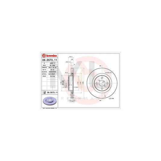 BREMBO 09.D573.11 Brake Disc for TOYOTA YARIS Internally Vented, Coated | ML Performance Car Parts