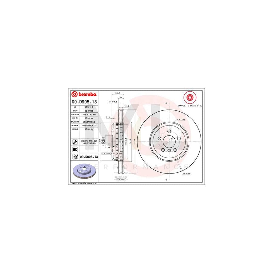 BREMBO 09.D905.13 Brake Disc Internally Vented, Coated, High-carbon, with bolts/screws | ML Performance Car Parts