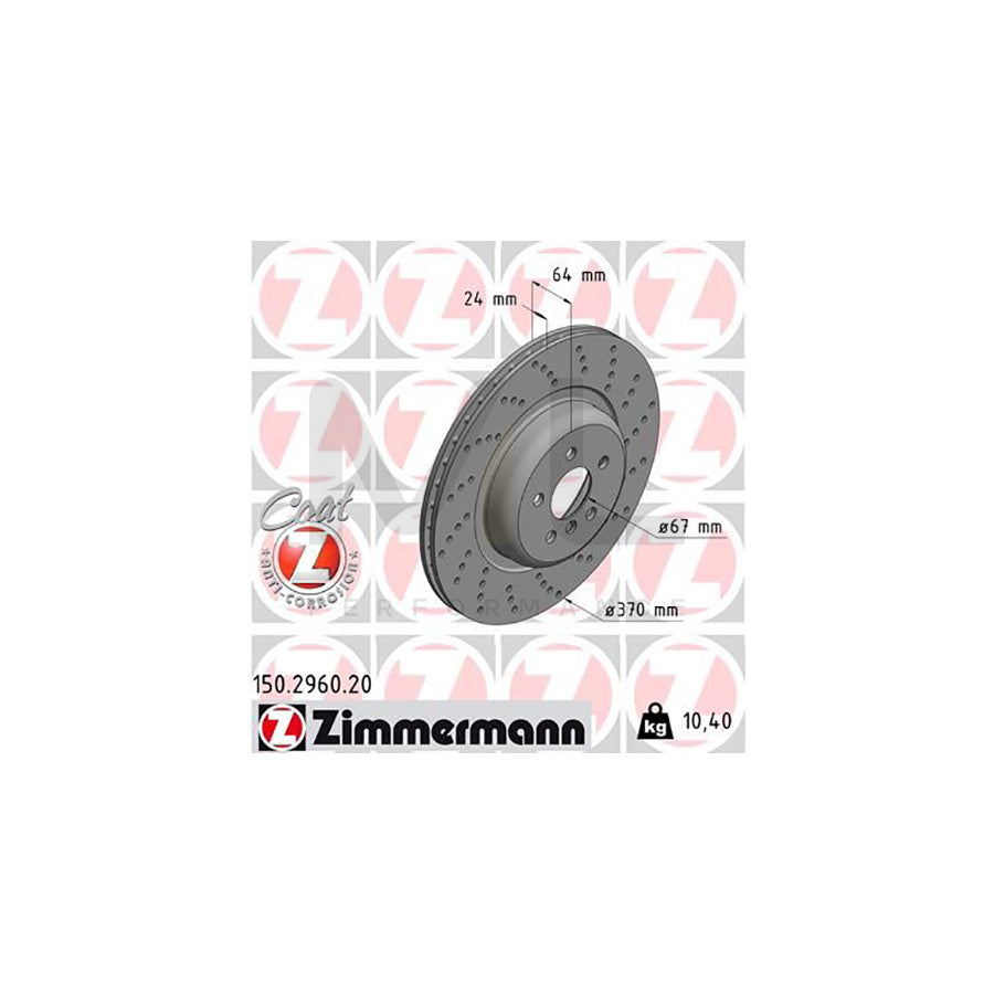 ZIMMERMANN 150.2960.20 Brake Disc Drilled dimples, Internally Vented, Coated, High-carbon | ML Performance Car Parts