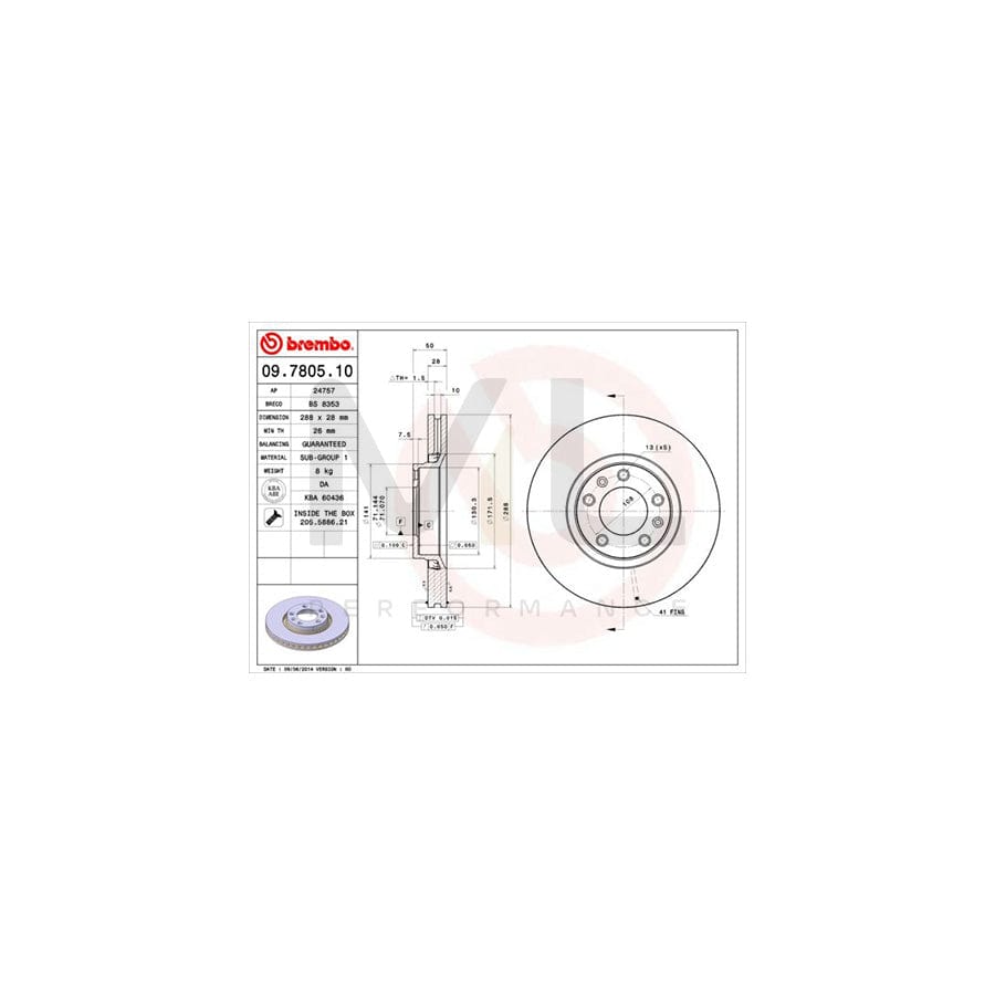BREMBO 09.7805.10 Brake Disc Internally Vented, with bolts/screws | ML Performance Car Parts