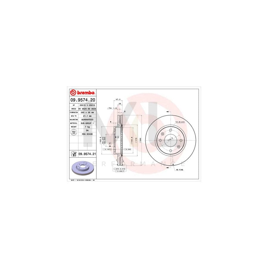 BREMBO COATED DISC LINE 09.9574.21 Brake Disc Internally Vented, Coated | ML Performance Car Parts
