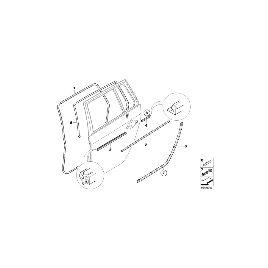 Genuine BMW 51767010859 E53 E61 Door Weatherstrip Rear (Inc. 535xi, 530xd & X5 3.0i) | ML Performance UK