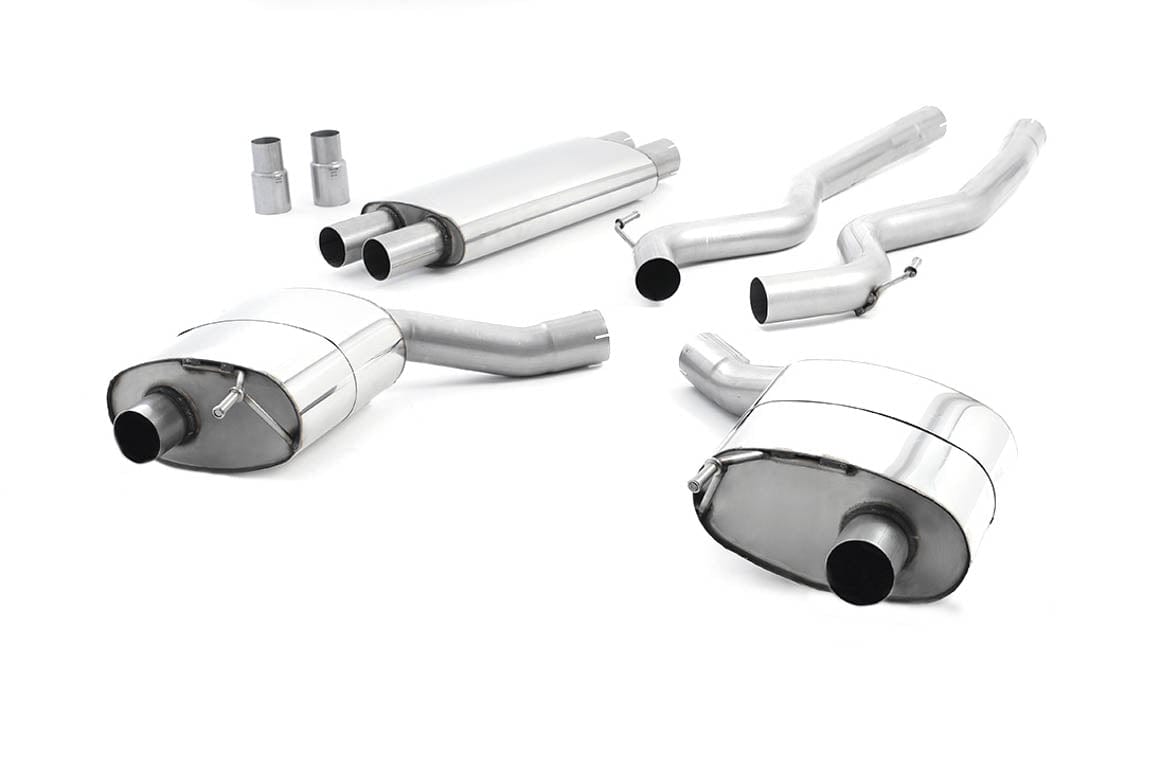 MillTek SSXFD221 Ford Mustang Dual Outlet Resonated Cat-Back Exhaust with Burnt Titanium GT-100 Tips - EC Approved
