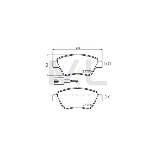 Hella 8DB 355 018-821 Brake Pad Set With Integrated Wear Warning Contact, With Brake Caliper Screws, With Accessories | ML Performance Car Parts
