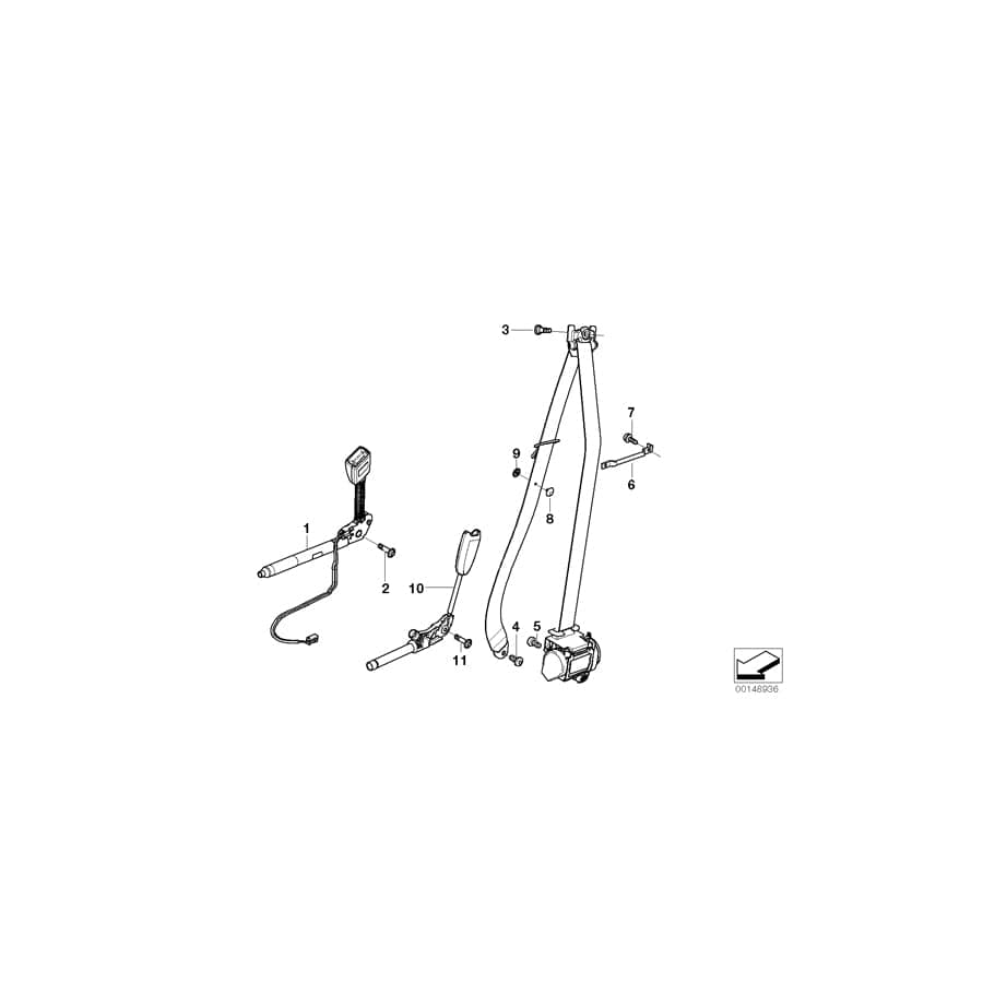 Genuine BMW 72119117237 E61 E60 Anchor Fitting Pretensioner, Left (Inc. 525xi, 530xi & 525i) | ML Performance UK Car Parts