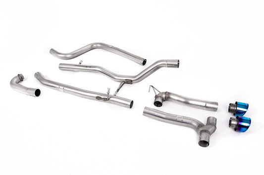 MillTek SSXFD374 Ford Fiesta Dual Outlet Systems Cat-Back Non-Resonated (Louder) with Burnt/Blue Titanium GT-100 Trims