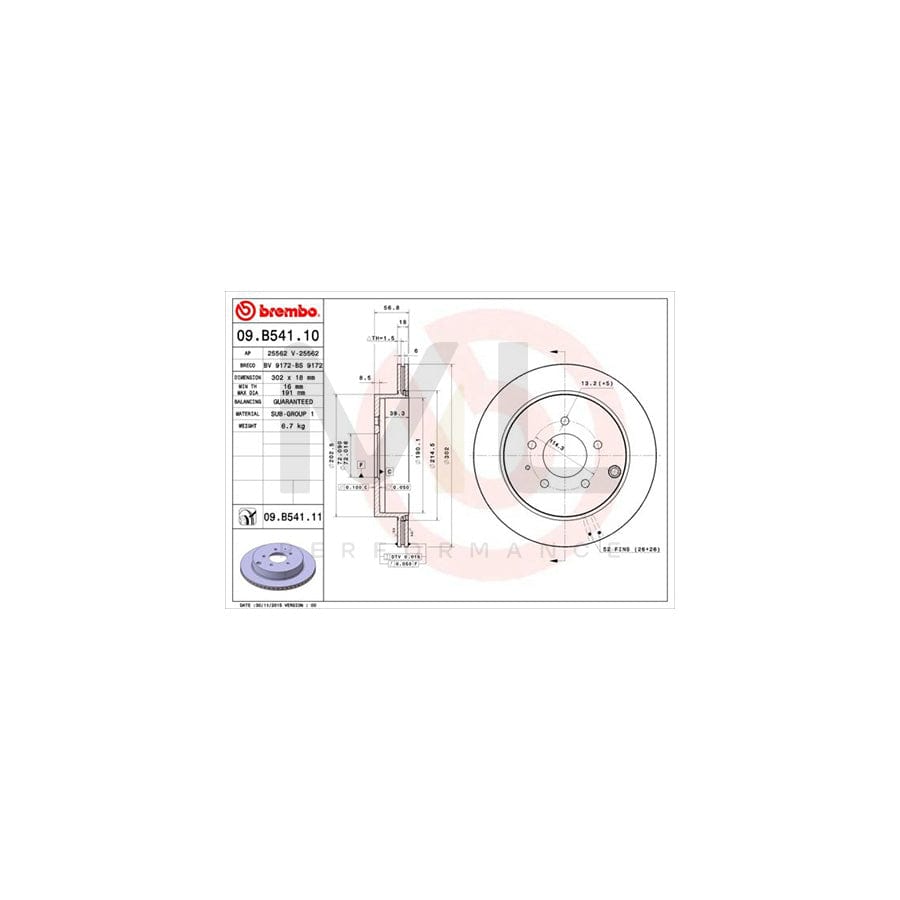 BREMBO COATED DISC LINE 09.B541.11 Brake Disc Internally Vented, Coated | ML Performance Car Parts