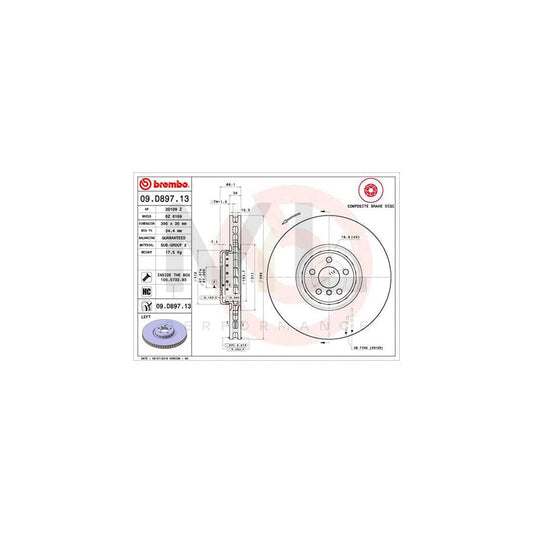 BREMBO 09.D897.13 Brake Disc Internally Vented, Coated, High-carbon, with bolts/screws | ML Performance Car Parts