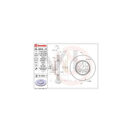 BREMBO 09.8633.10 Brake Disc Internally Vented, with bolts/screws | ML Performance Car Parts