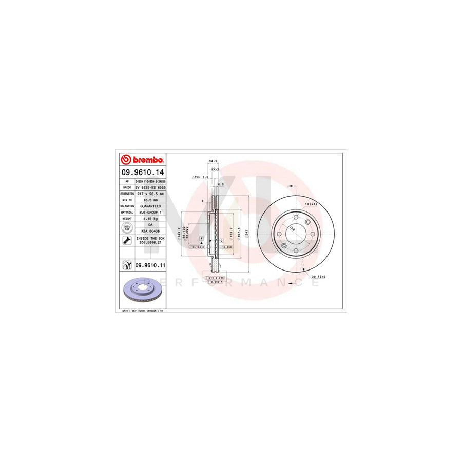 BREMBO 09.9610.14 Brake Disc Internally Vented, with bolts/screws | ML Performance Car Parts
