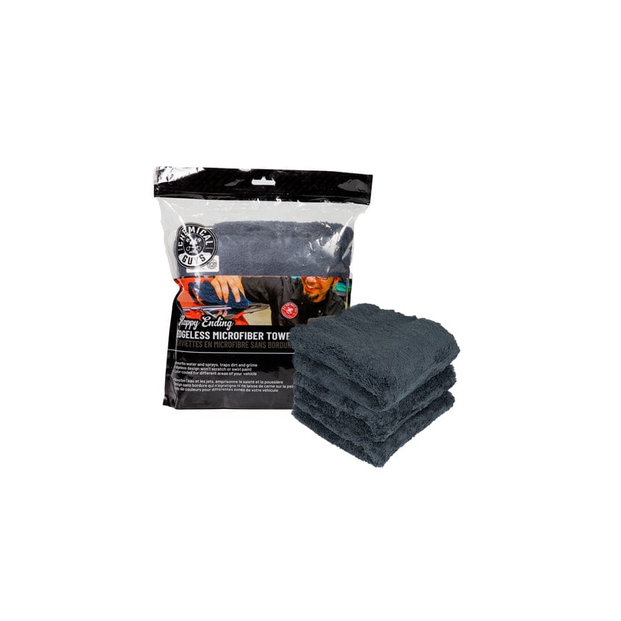 Chemical Guys Happy Ending Edgeless Microfiber Towels, 16"x16" (3 Pack) Black | ML Performance UK Car Parts