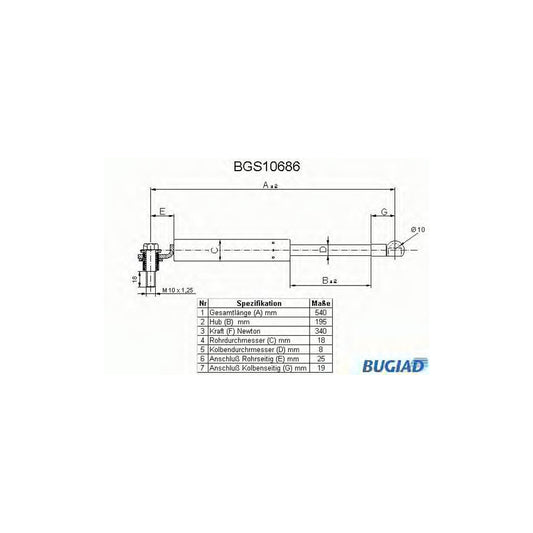 Bugiad BGS10686 Tailgate Strut For Honda Crx Ii Coupe (Ed, Ee)