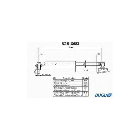 Bugiad BGS10683 Tailgate Strut For Honda Civic Vi Hatchback (Ej, Ek)