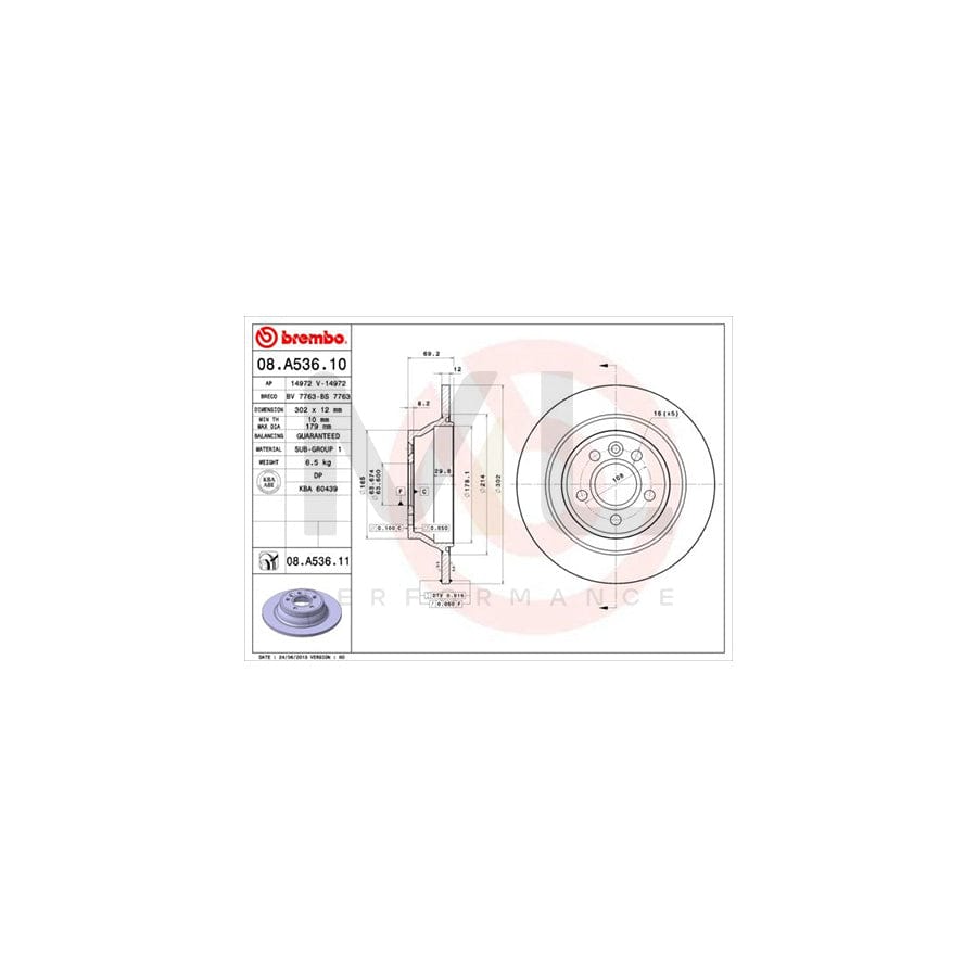 BREMBO 08.A536.10 Brake Disc Solid | ML Performance Car Parts