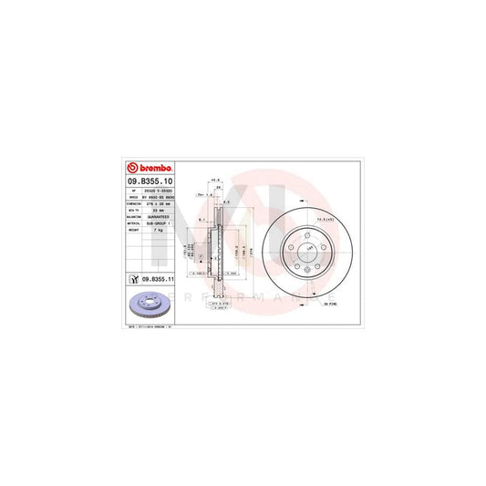 BREMBO 09.B355.10 Brake Disc Internally Vented, with bolts/screws | ML Performance Car Parts
