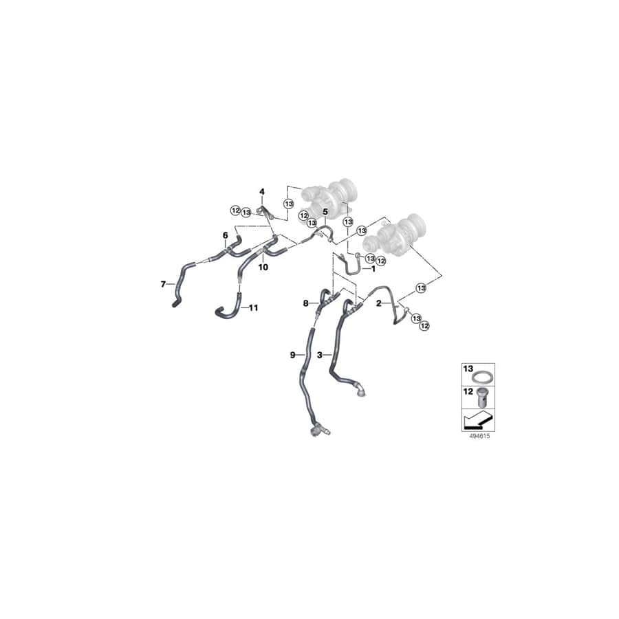 Genuine BMW 11538741772 F15 F12 F16 Line Supply Turbocharger ZYL 5-8 (Inc. X6 50iX 4.0, 650iX 4.4 & X6 50iX) | ML Performance UK Car Parts