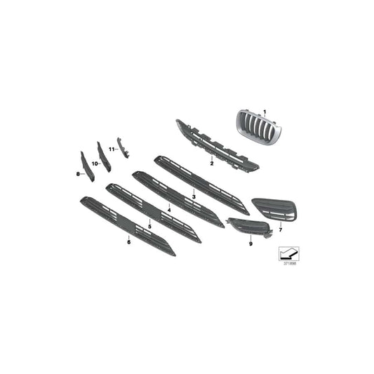 Genuine BMW 51117347969 F25 Grill, Center, Lower, Partially Closed ACC (Inc. X3 18d, X3 20dX & X3 20i) | ML Performance UK Car Parts