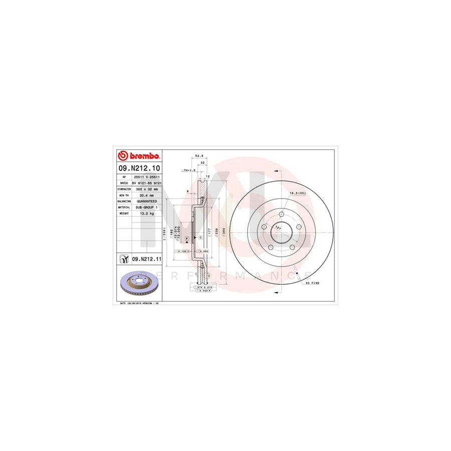 BREMBO COATED DISC LINE 09.N212.11 Brake Disc for JEEP Grand Cherokee III (WH, WK) Internally Vented, Coated | ML Performance Car Parts