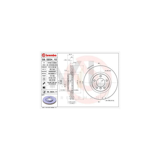 BREMBO 09.5934.10 Brake Disc Internally Vented, with bolts/screws | ML Performance Car Parts