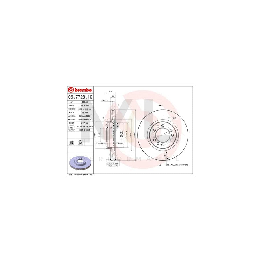 BREMBO 09.7723.10 Brake Disc for IVECO Daily Internally Vented, High-carbon | ML Performance Car Parts