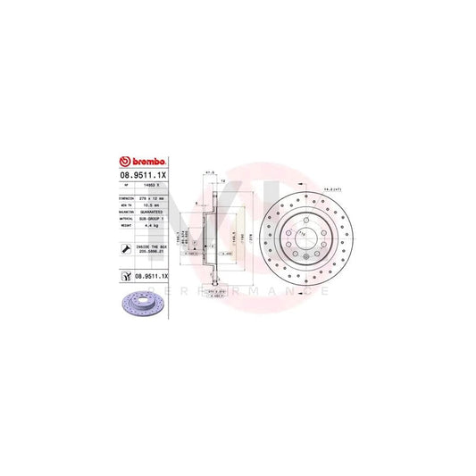 BREMBO XTRA LINE 08.9511.1X Brake Disc Perforated, Solid, Coated, with bolts/screws | ML Performance Car Parts
